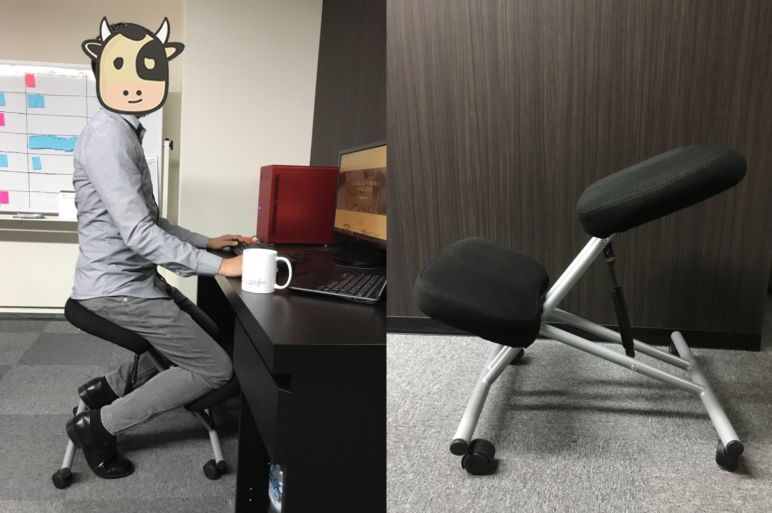 人間工学に基づいて作られたニーリングチェアで、職場のパフォーマンス向上を目指す